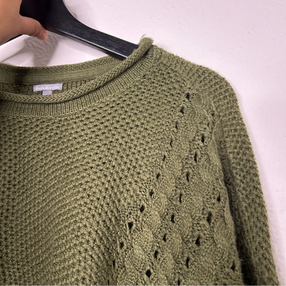 Charlotte Russe Cropped Crochet Oliver Green Sweater Size Large - Picture 7 of 12